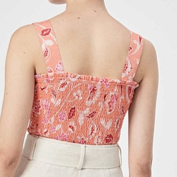 Witchery Pink Floral Shirred Frill Trim Square Neckline Cropped Tank Top Size XL - Picture 2 of 14